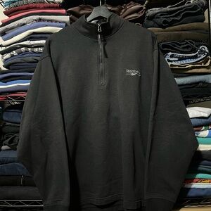 Vintage Reebok Men's Black Half-Zip Pullover with Subtle Logo
